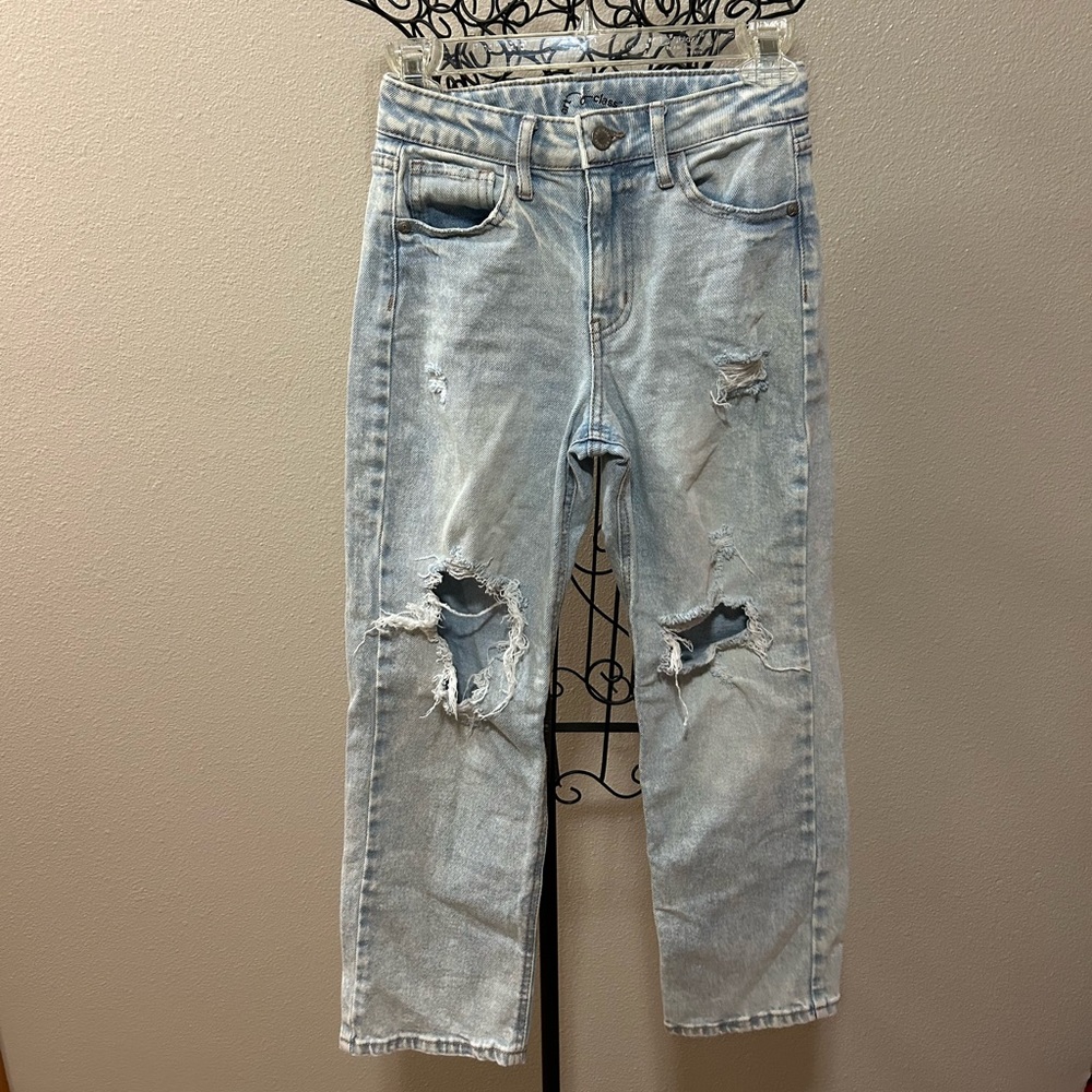 Super Cute Girls Boyfriend Light Jeans with Holes- 8